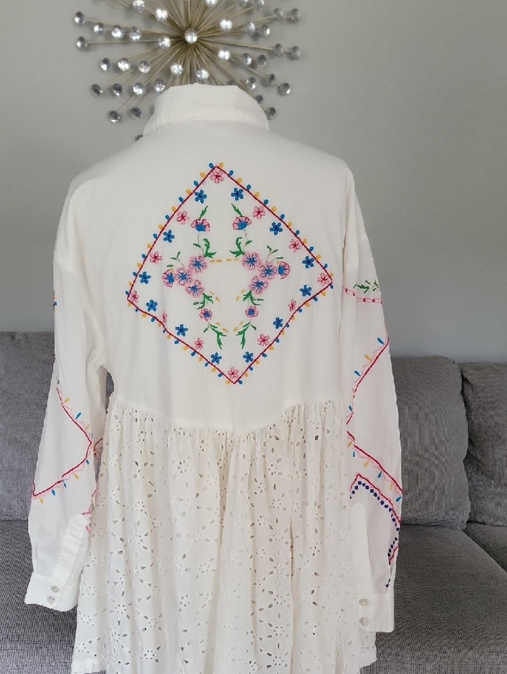 Anthropologie White Eyelet Midi Dress with Multicolor Floral Embroidery - Picture 3 of 6